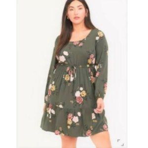 Torrid (14 / 16) Army Green Floral SKATER DRESS. Size 1.